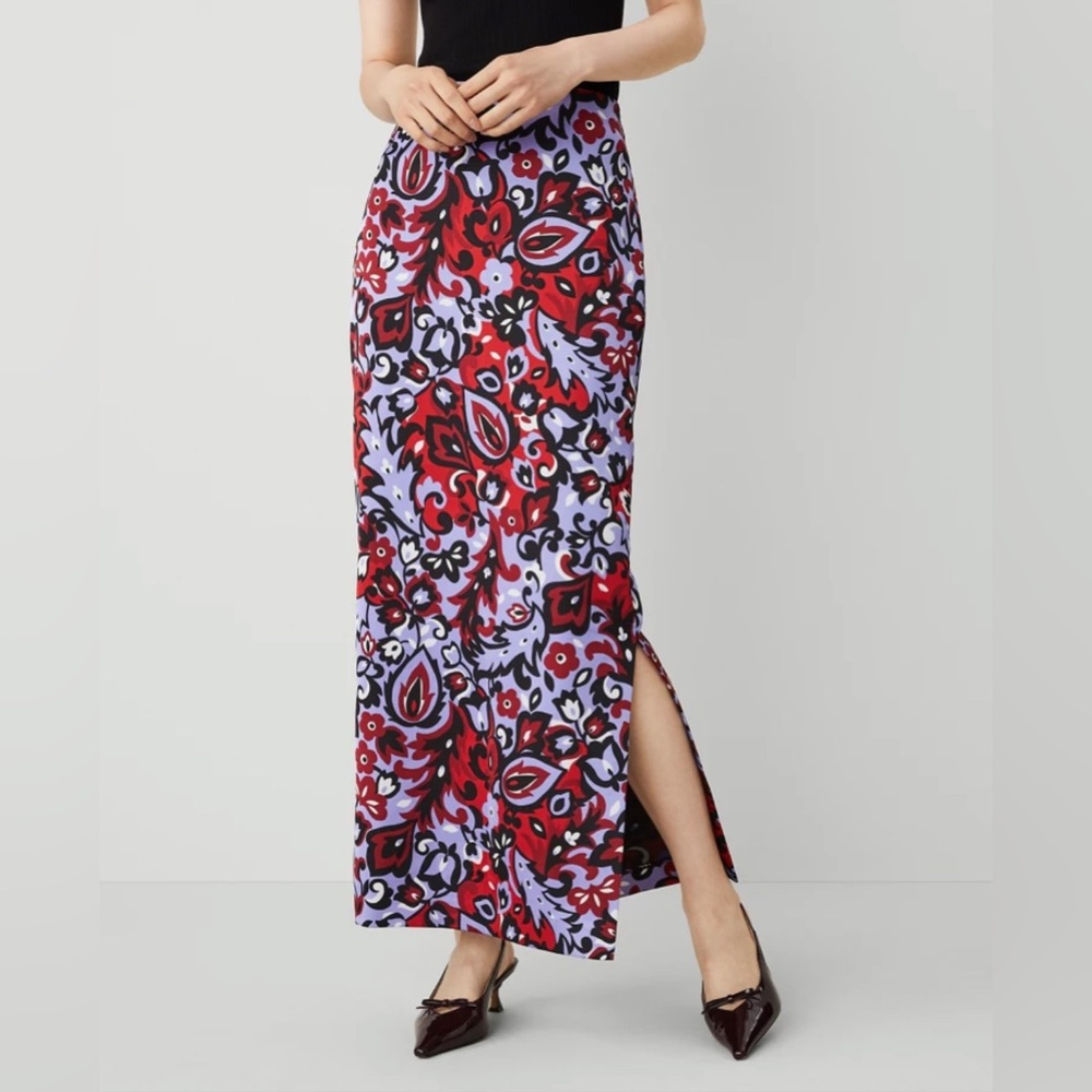 Ann Taylor Red and Black Floral Skirt